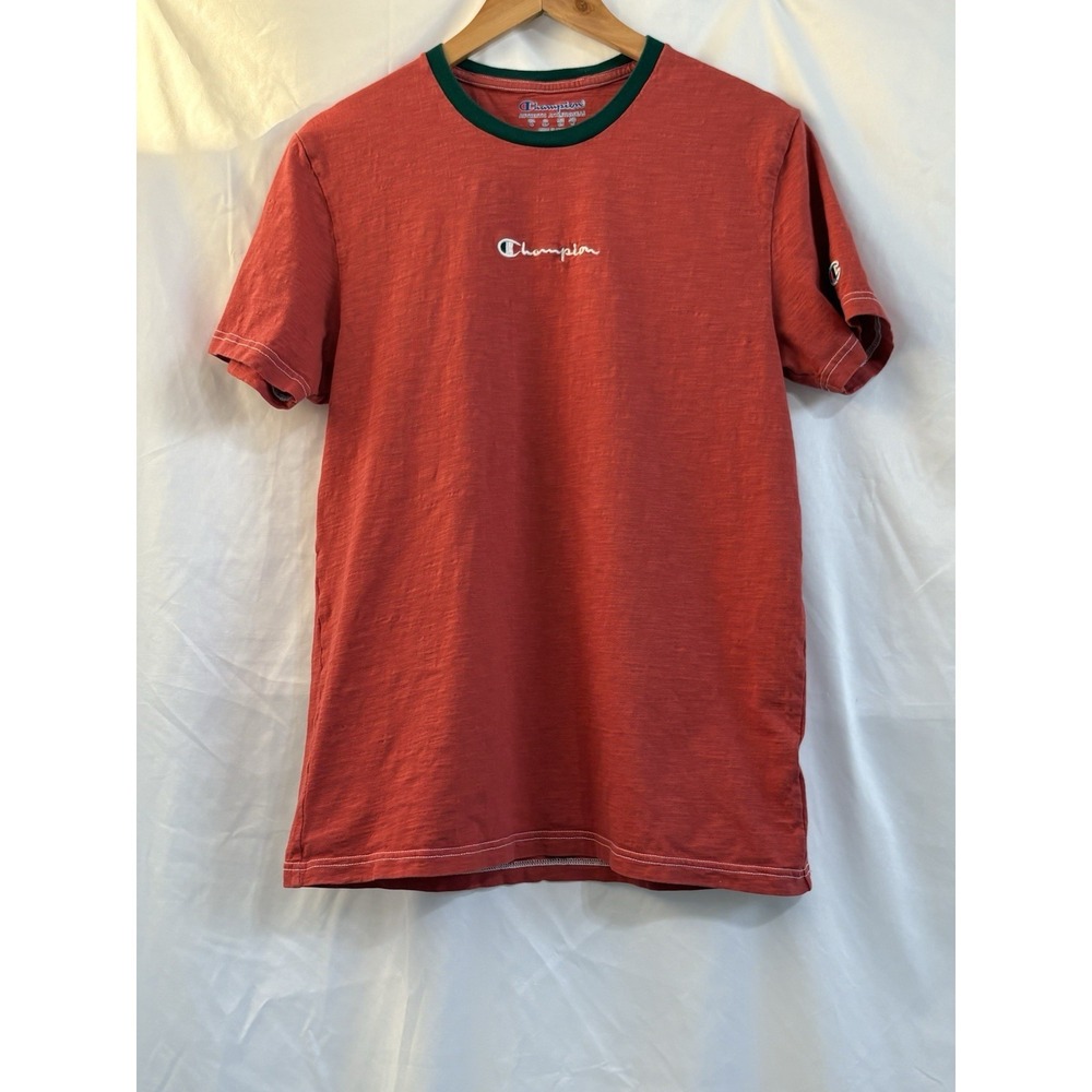 Vintage 90s Champion Ringers Men's S Red With Green Collar T-Shirt 90s Indie